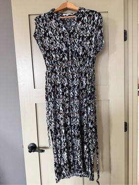 Garcia Navy Printed Midi Dress with Blue and Rust Accents